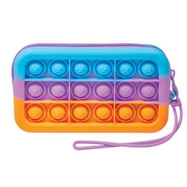 Imagem de Estojo Escolar Pop It em Silicone - DAC E238 Cor:Azul, Lilás e Laranja