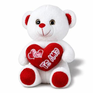 Imagem de Urso de Pelúcia Coração Romântico Ursinho Apaixonado Namorada Branco -