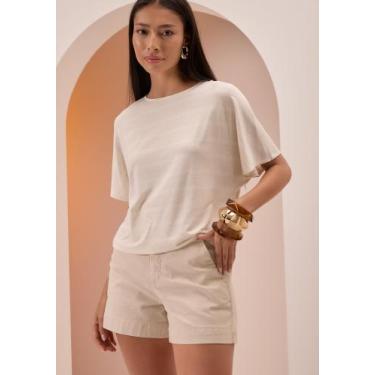 Imagem de Blusa Mangas Curtas Listrada Malha Com Linho LUNENDER C5046, Branco of