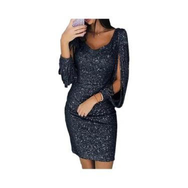 Imagem de Vestidos Mini Elegantes De Manga Longa Com Lantejoulas Para Mulheres, 