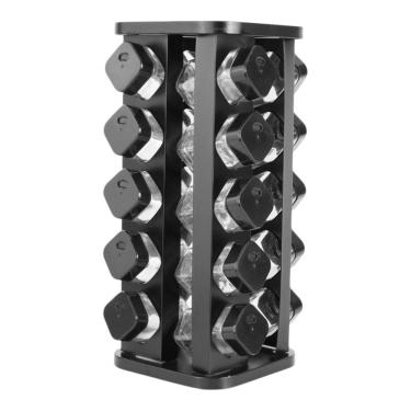 Imagem de Porta Condimentos Giratório Preto Com 20 Potes De Vidro