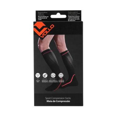 Imagem de Meia de Compressão Esportiva Par - Preta Tamanho G - Vollo Sports