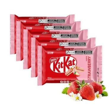 Imagem de Kit 5 Barra de Chocolate Nestle Kitkat Morango 41,5g Kit Kat Strawberr