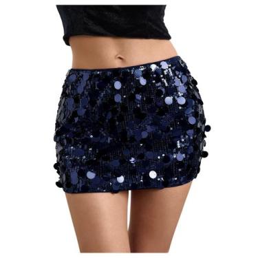 Imagem de Saia Mini Azul com Paetês Brilhantes e Shorts Integrados  MakeMeChic