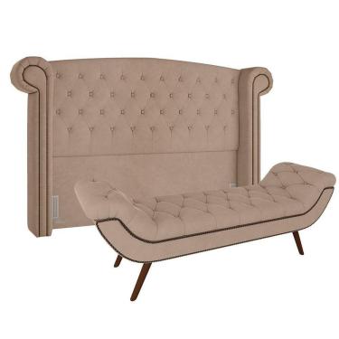 Imagem de Cabeceira Cama Box Casal King 195cm Provença Com Calçadeira Vêneto P02 Veludo Bege