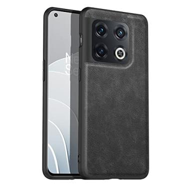 Imagem de GSYH Capa para Oneplus 10 Pro, capa traseira de couro PU fina com proteção de câmera Capa protetora híbrida TPU macia para Oneplus 10 Pro, preta