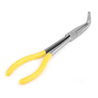 Imagem de Alicate de bico curvo longo 270 mm / 10,63 pol. Alicate de aço extralongo de 45/90 graus Ferramenta de manutenção de reparo de veículo de ponta em formato de O ou nariz curvo (curva de 90 °)