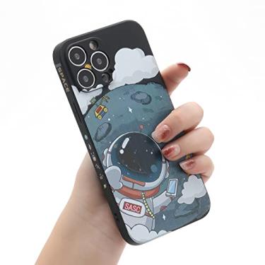 Imagem de Yonds Queen Capa fofa para iPhone 11 Pro, desenho animado astronauta planeta lua espaço design elegante TPU macio à prova de choque antiderrapante capa moderna (iPhone 11 Pro, lua preta)
