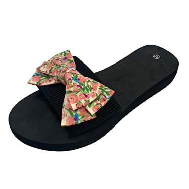 Imagem de Sandálias para mulheres casuais verão mulheres chinelos de praia floral sem cadarço chinelos de moda plana bico aberto verão casual, rosa, 10