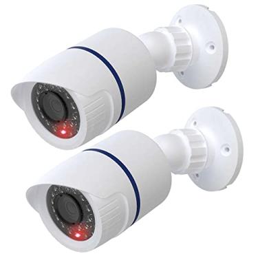 Imagem de WALI Câmera falsa falsa, câmera de vigilância CCTV Dome, câmeras internas e externas, com uma luz LED, decalques adesivos de alerta de segurança (TC-W2), 2 pacotes, branco