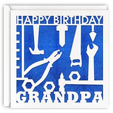 Imagem de Cartão de aniversário Grandpa Tools, cartão de felicitações corte a laser com glitter azul para avô