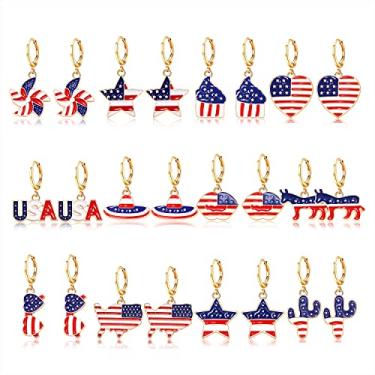 Imagem de NLCAC 12 pares de brincos patrióticos bandeira americana estrela coração cacto pingente brincos de pressão 4 de julho brincos memorial dia da independência joias presentes para mulheres meninas, metal, não sei, Metal, não sei