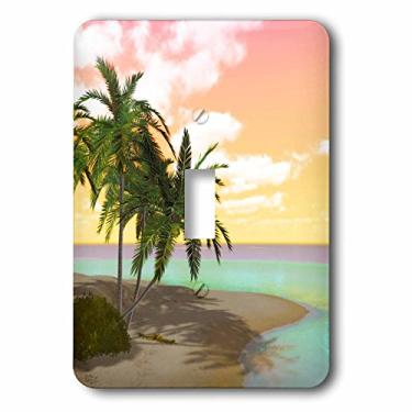 Imagem de 3dRose lsp_181698_1"Uma cena colorida da praia da ilha do pôr do sol com interruptor de palmeiras, multicolorido