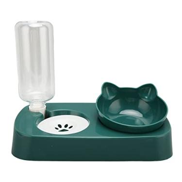 Imagem de Tigelas Duplas para Cães e Gatos, Conjunto de Tigelas de água e Comida para Animais de Estimação Com Garrafa Dispensadora de água Automática Tigela Destacável para Cães e Gatos Pequenos Gatinho (Verde escuro)
