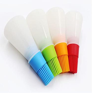 Imagem de Luffa Elves Escova de garrafa de óleo para churrasco, 4 garrafas de óleo de silicone com escovas e frascos de silicone para molho de soja para óleo, mel, vinagre