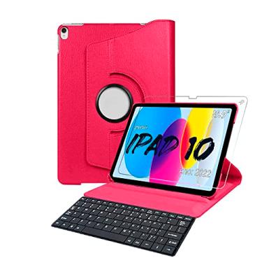 Imagem de Capa Teclado (keyboard) Para Ipad 10ª Geração Ano 2022 (Modelos A2696, A2757, A2777) - Giratoria 360° Linha Premium + Pelicula De Vidro Protetora Especial - Álamo (ROSA)