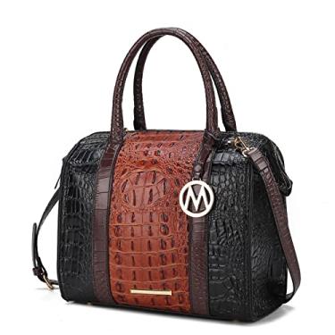 Imagem de MKF Collection Bolsa feminina com alça superior de couro vegano em relevo de crocodilo da Mia K, Conhaque Ember, Large