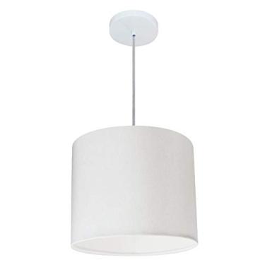 Imagem de Lustre Pendente Cilíndrico Cúpula Tecido 30x21 cm, Vivare Iluminação, Pendente4054 BR, Branco, Pequeno