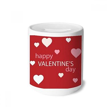 Imagem de DIYthinker Caixa de moedas de cerâmica com corações brancos e rosa vermelho para presente de cofrinho