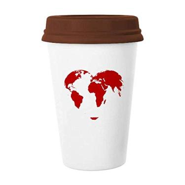 Imagem de Caneca de cerâmica com mapa múndi vermelho de coração para o dia dos namorados, copo de café