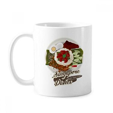 Imagem de Caneca clássica de Singapura Nasi Lemak de cerâmica branca presente com alças 350 ml