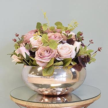 Imagem de Arranjo de Flores Rosas Artificiais no Vaso Rose Gold|Linha permanente Formosinha