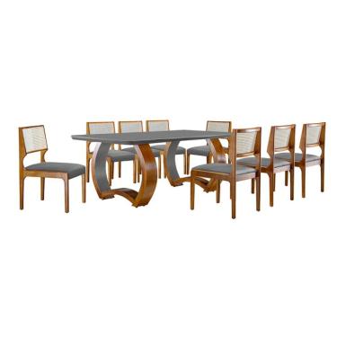 Imagem de Conjunto de Mesa de Jantar Retangular com Tampo de Vidro e 8 Cadeiras Padua Veludo Grafite e Cinamomo Imbuia