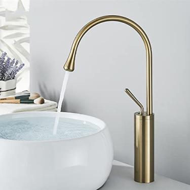 Imagem de Torneira da bacia do banheiro ouro escovado monocomando bico misturador de água quente e fria torneira da pia, ouro escovado alto, tamanho único