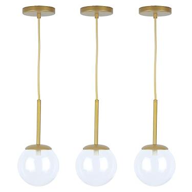 Imagem de Kit 3 Pendentes Jabuticaba Dourado Globo Vidro Transparente