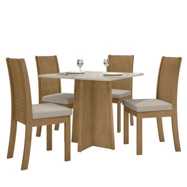 Imagem de Mesa de Jantar Celebrare 90x90 e 4 Cadeiras Athenas Amêndoa/Off White/ - Móveis Lopas Linho Bege