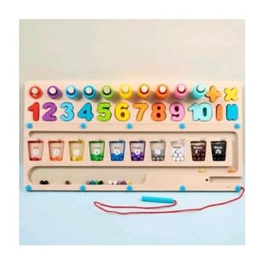 Imagem de Brinquedo Educativo 3 em 1 Labirinto Magnético Cores Números. Operações Matemática. Correspondência. Brinquedo Montessori para crianças. coordenação motora.