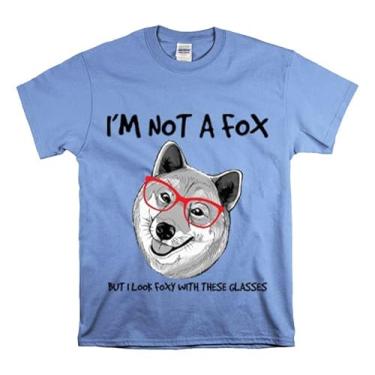 Imagem de Camiseta engraçada Foxy Looking Shiba Hilarious Dog using Glasses Animal Pet Divertida Camiseta Divertida Camiseta Unissex Algodão Pesado Carolina Azul/M