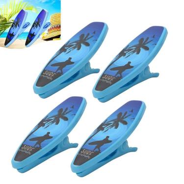 Imagem de Kit 4 Prendedores De Toalha Modelo Prancha Surf Clip Azul Para Cadeira De Praia Varal - AMZ