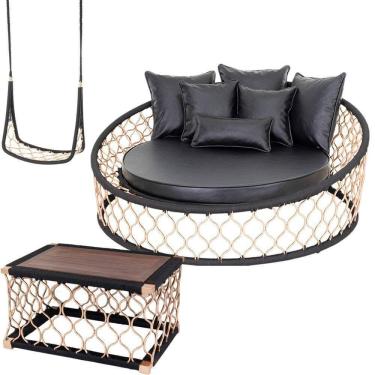 Imagem de 1 Chaise 6 Almofadas, 1 Balanço + Mesa Madeira Alumínio