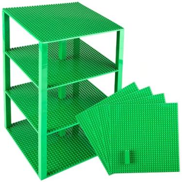 Imagem de Strictly Briks Large Classic Stackable Baseplates, Building Bricks for Towers, Shelves, and More, 100% Compatible with All Major Brands, Green, 4 Base Plates & 30 Stackers, 10x10 Inches