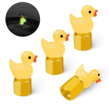 Imagem de GOOTHX Tampa da haste da válvula de pneu, 4 peças que brilham no escuro tampa de válvula de pneu de patinho, universal para carros, motocicletas, caminhões e bicicletas. (amarelo)