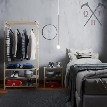 Imagem de Kit Arara Para Lojas Design Madeira Natural Reforçada E Aparador Expositor Moderno 100% Pinus 60X50C