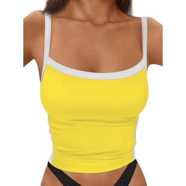 Imagem de Trendy Queen Camiseta regata feminina, sem mangas, costas nadadoras, justa, justa, casual, verão 2024, Amarelo, PP