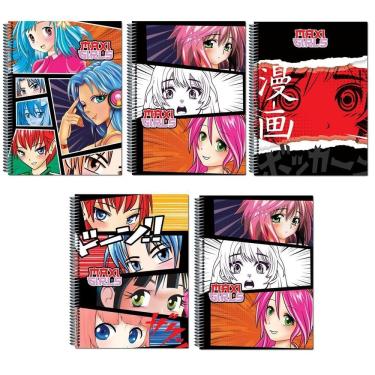Imagem de Kit 5 cadernos anime grande arame com pauta capa dura