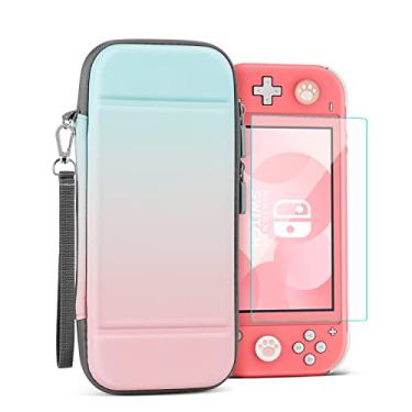 Imagem de TNP Estojo de transporte para Nintendo Switch Lite, rosa e azul – Estojo de viagem portátil fofo Kawaii, bolsa protetora de armazenamento para meninas com protetor de tela, suporte para 10 cartuchos de jogos