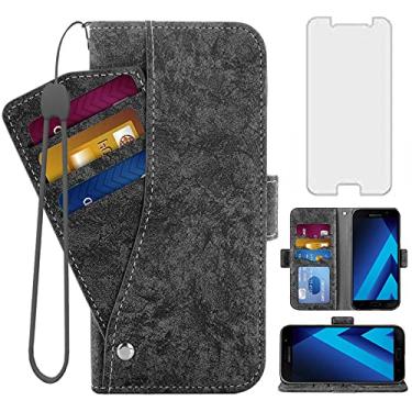 Imagem de Asuwish Capa carteira compatível com Samsung Galaxy A5 2017, protetor de tela de vidro temperado, suporte para cartão, suporte, acessórios de celular, capas de couro flip para celular para Glaxay 5A