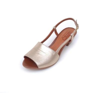 Imagem de Sandália de Salto em Couro Mimi Dourada - Amo Calçados, 38