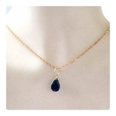Imagem de Cordão Corrente E Pingente Gota Azul Safira De Ouro 18k 750 - RD Magaz