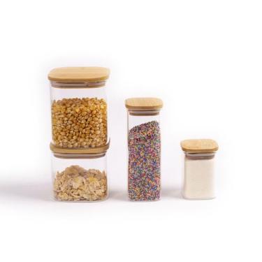Imagem de Kit Potes Hermeticos Vidro Quad 800/600/400/200ml - 4 pçs Oikos, U, NA