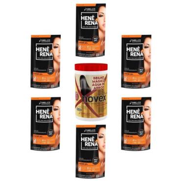 Imagem de Hene Em Gel Rena Preto Azulado 06x180gr Pouch+Brilho Magico Agua Arroz