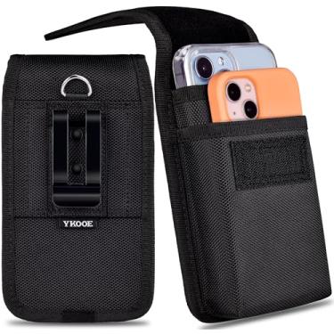 Imagem de ykooe Coldre de telefone duplo resistente compatível com iPhone/Samsung Galaxy/Google Pixel e Moto G Power - ajuste seguro com clipe de cinto grande de grau militar, preto