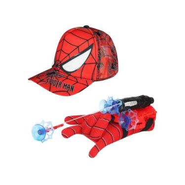 Imagem de Kit Luva Lança Teia Homem Aranha + Boné Truck Verão Praia Uv