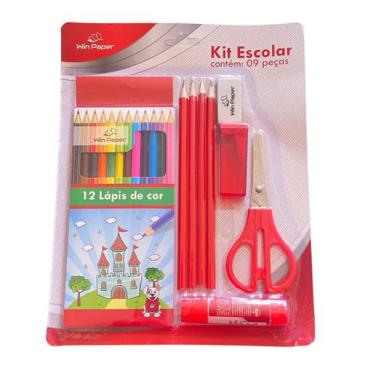 Imagem de Kit Material Escolar Com Lápis De Cor+ Tesoura e Acessórios - Win Pape