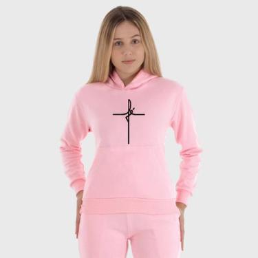 Imagem de Moletom Canguru Feminino Fé com Capuz e Bolso - Benellys, GG, Rosa