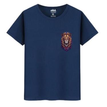 Imagem de Camiseta Masculina Casual Algodão Premium Leão - Markelly, Azul, XGG